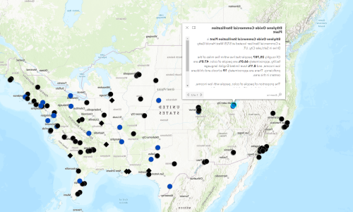 美国互动地图截图，显示环氧乙烷排放设施.